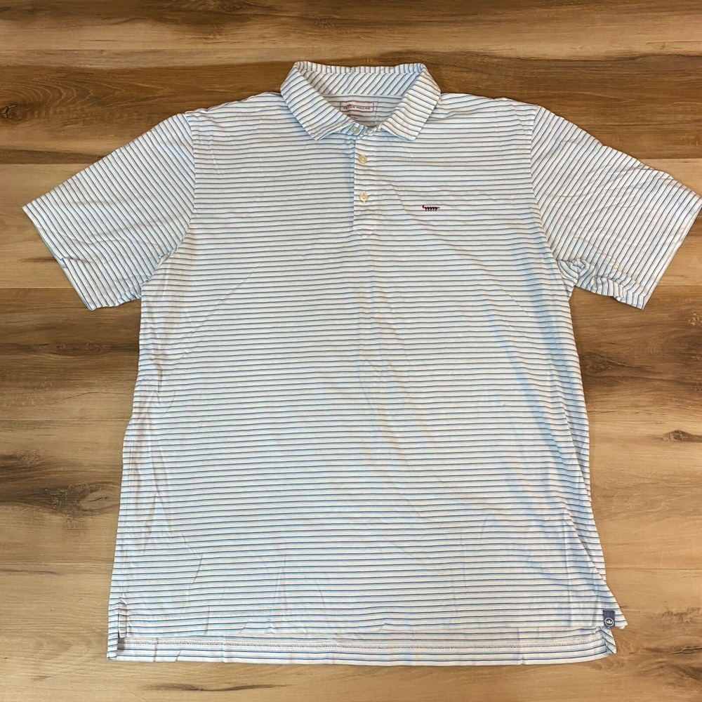 Peter Millar Polo Shirt Mens XL Blue Striped Bar Beach Short Sleeve Cotton Golf